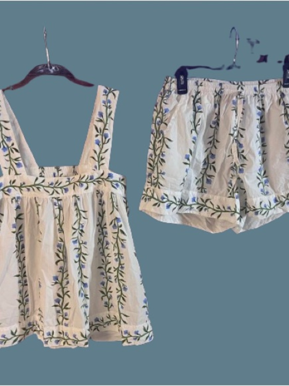 Women’s White Floral-Print Pajama Set - Blue & Green - Picture 5 of 7